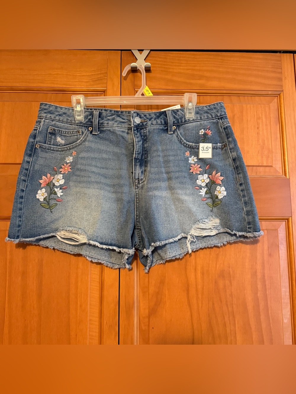 Time and Tru Embroidered Blue Denim Cutoff Shorts